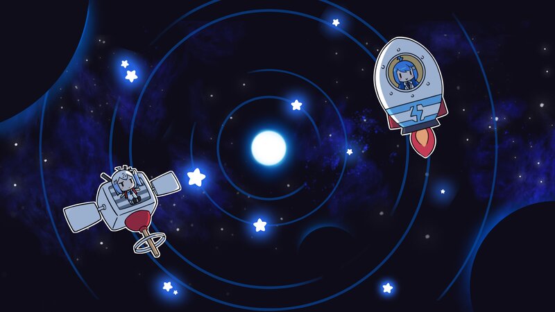 Two Spaceships in Orbit — Blue