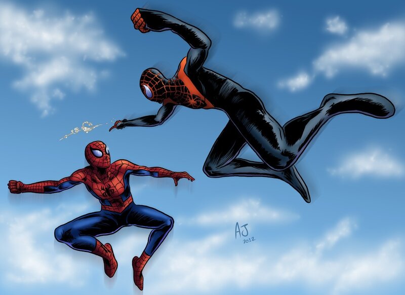 Two Spider-men in Flight — Blue