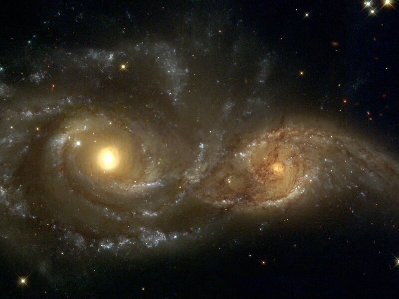 Two Spiral Galaxies — Black, Cosmic, Photograph, Stars, Gas Clouds, Dust