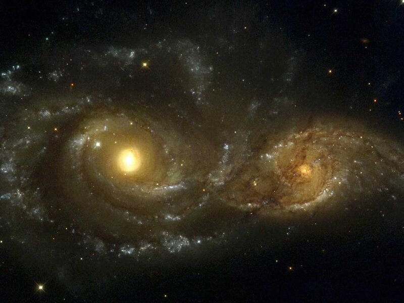 Two Spiral Galaxies — Black, Cosmic