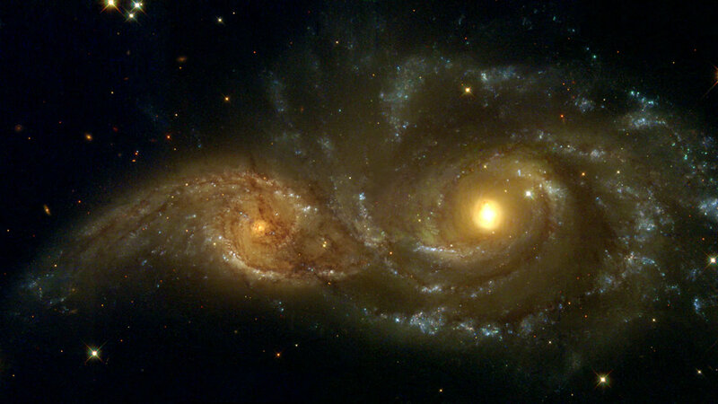 Two Spiral Galaxies — Black, Dramatic