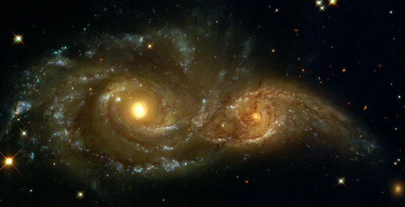 Two Spiral Galaxies — Black