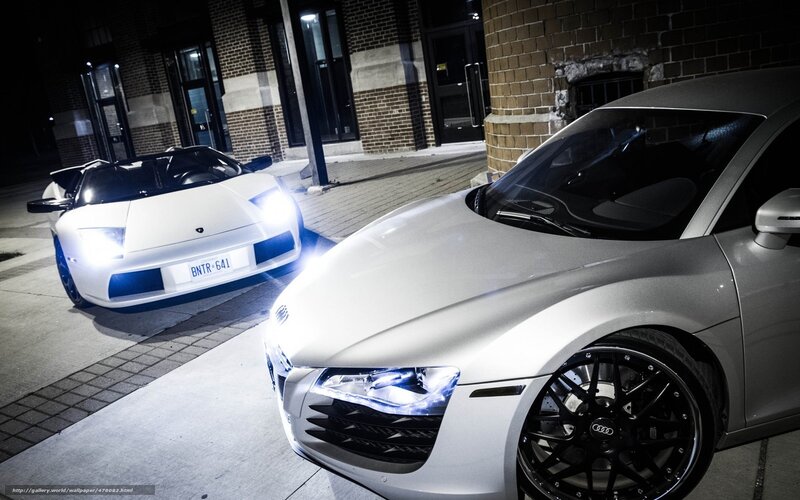 Two Sports Cars at Night — White, Dramatic