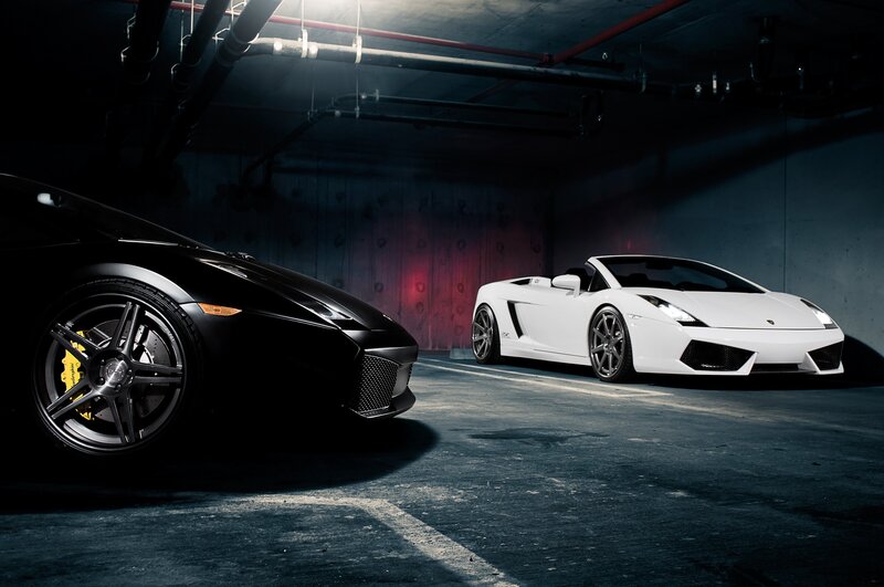 Two Sports Cars — Black, Dramatic, Night