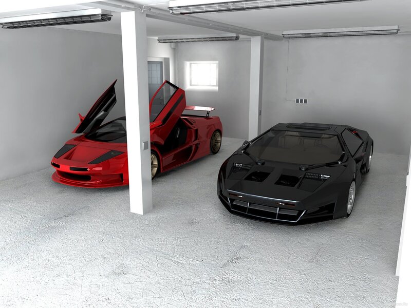 Two Sports Cars in Garage — Red