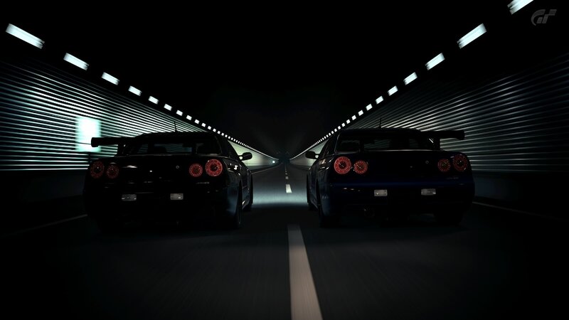 Two Sports Cars in Tunnel — Black