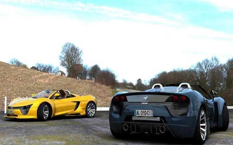 Two Sports Cars on Road — Yellow