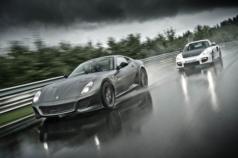 Two Sports Cars on Track — Gray