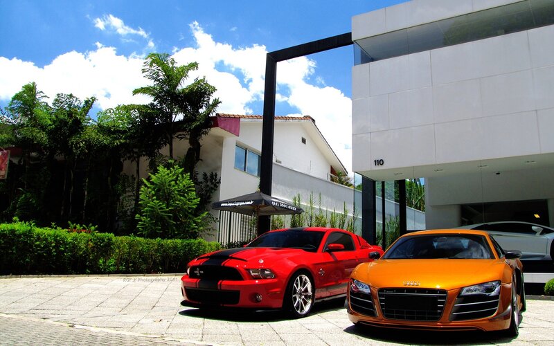 Two Sports Cars Parked — Red, Bright