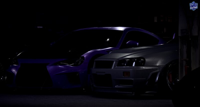 Two Sports Cars — Purple, Dramatic