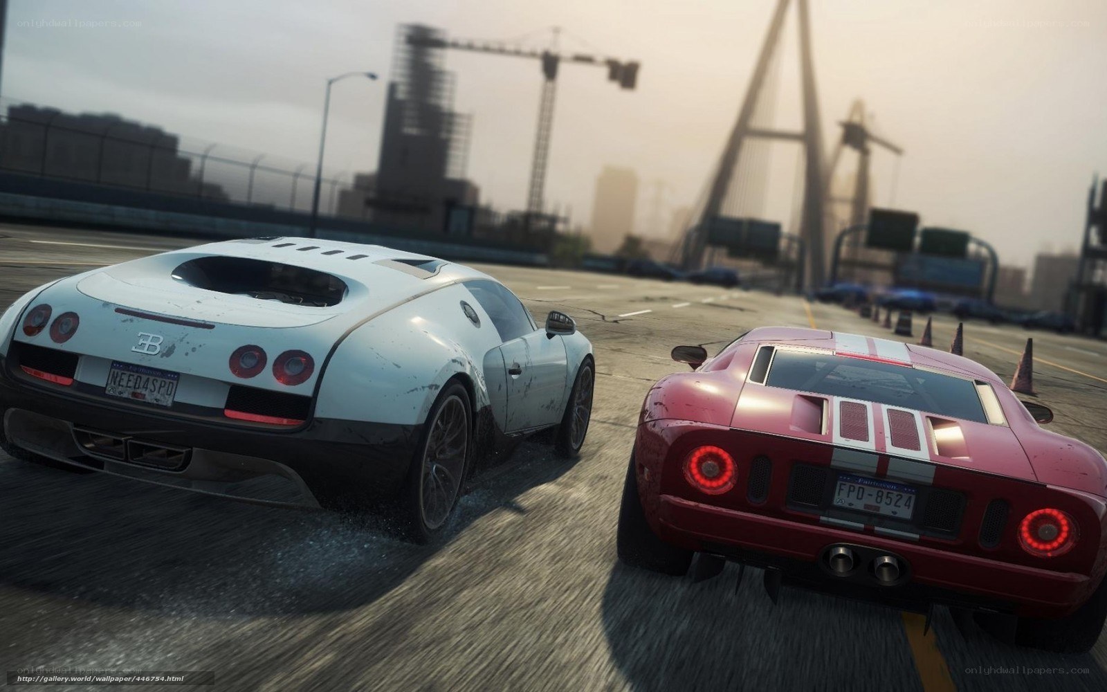 Two sports cars racing