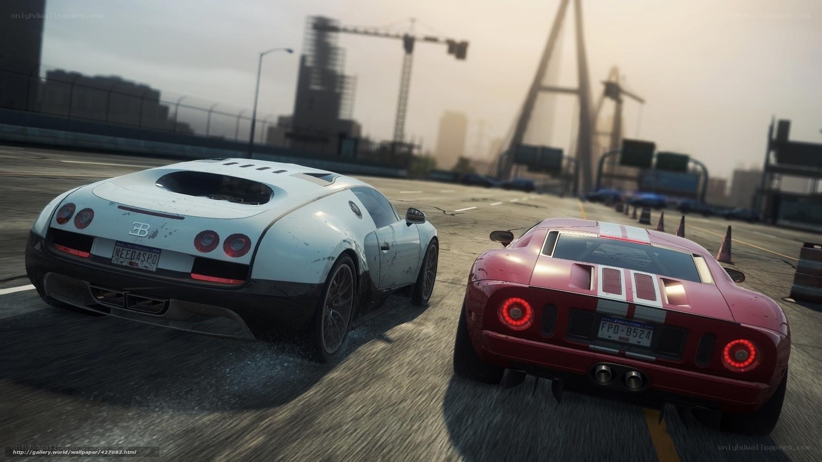 Two sports cars racing