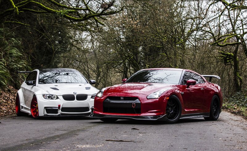 Two Sports Cars — Red, Dramatic, Autumn