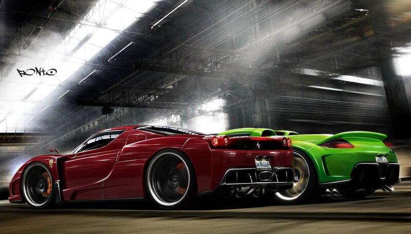 Two Sports Cars — Red, Dramatic, Digital Art