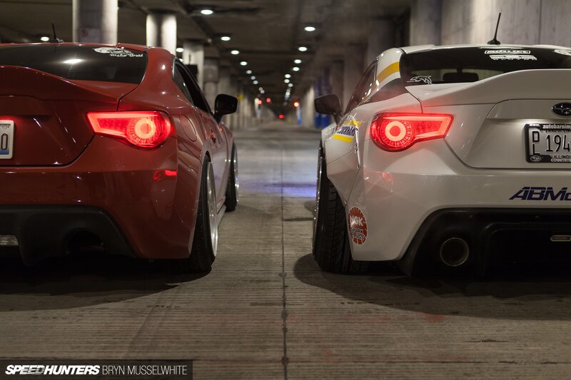 Two Sports Cars — Red, Dramatic, Night
