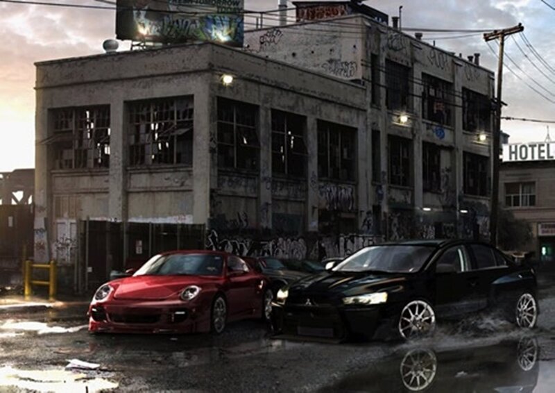 Two Sports Cars — Red, Dramatic