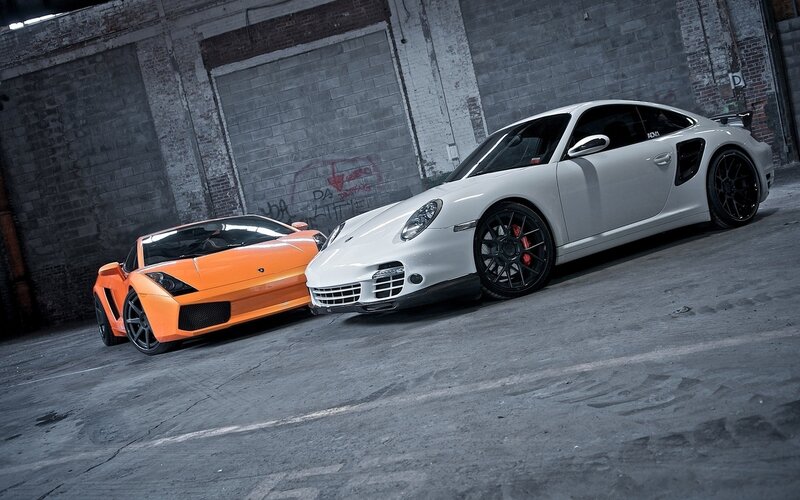 Two Sports Cars — White, Dramatic