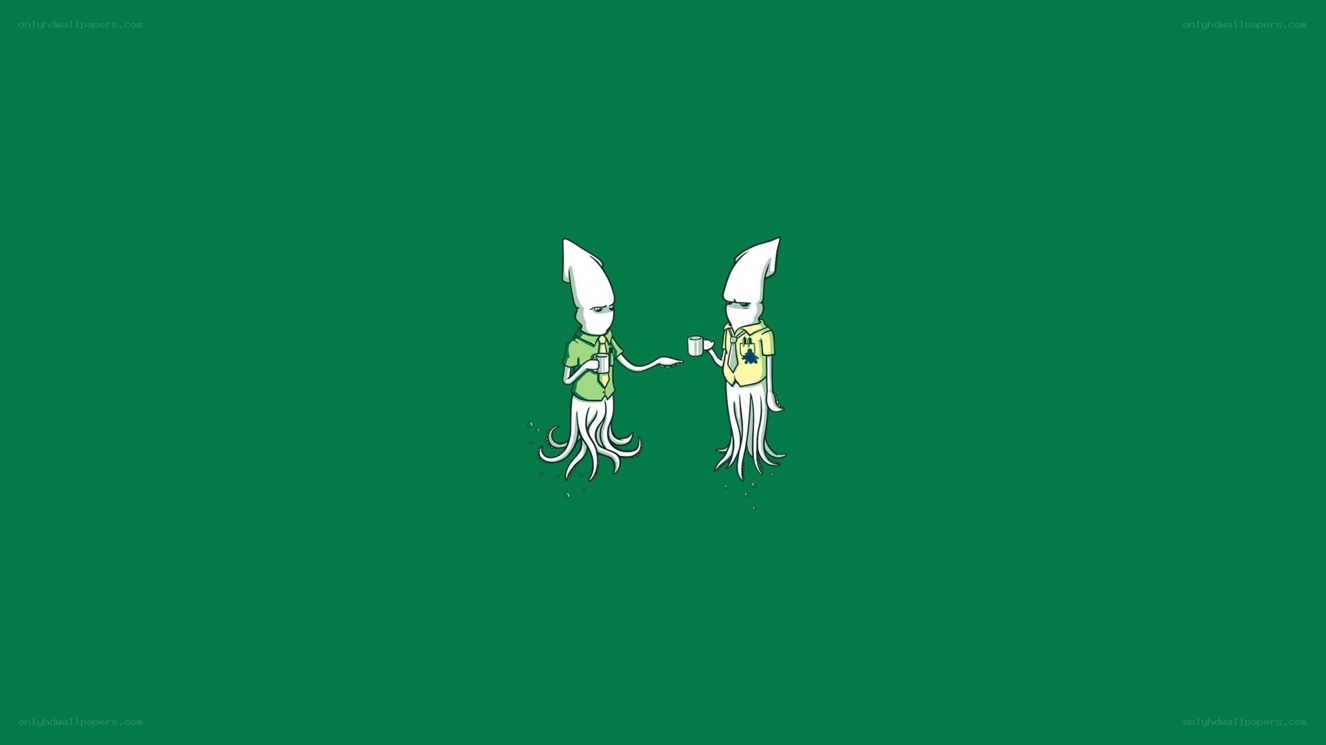 two squid characters interacting