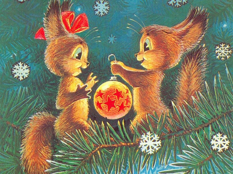 Two Squirrels with Ornament