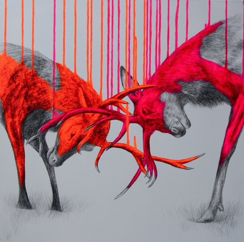 Two Stags Fighting — Red