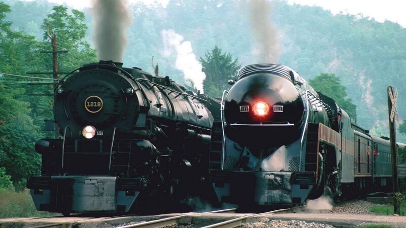 Two Steam Locomotives — Black