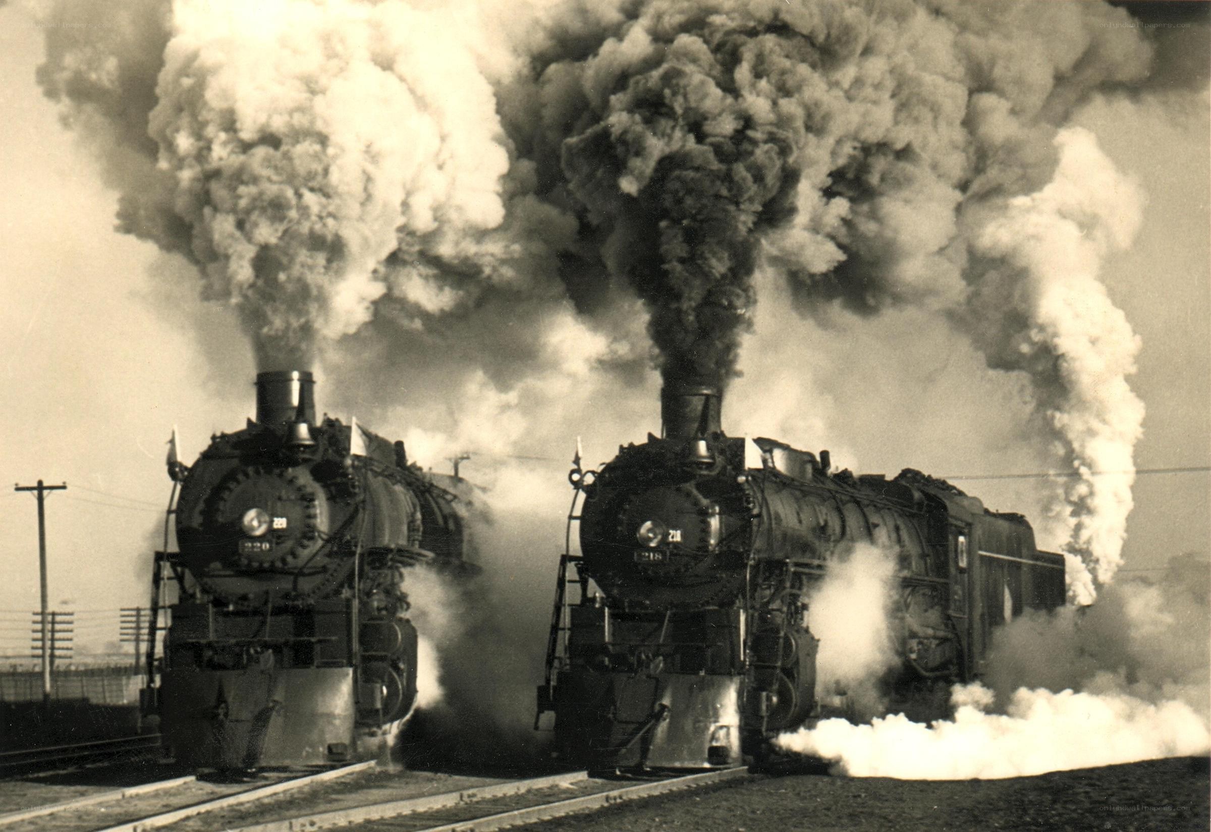 Two steam locomotives side by side