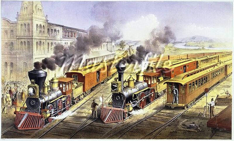 Two Steam Trains at Station