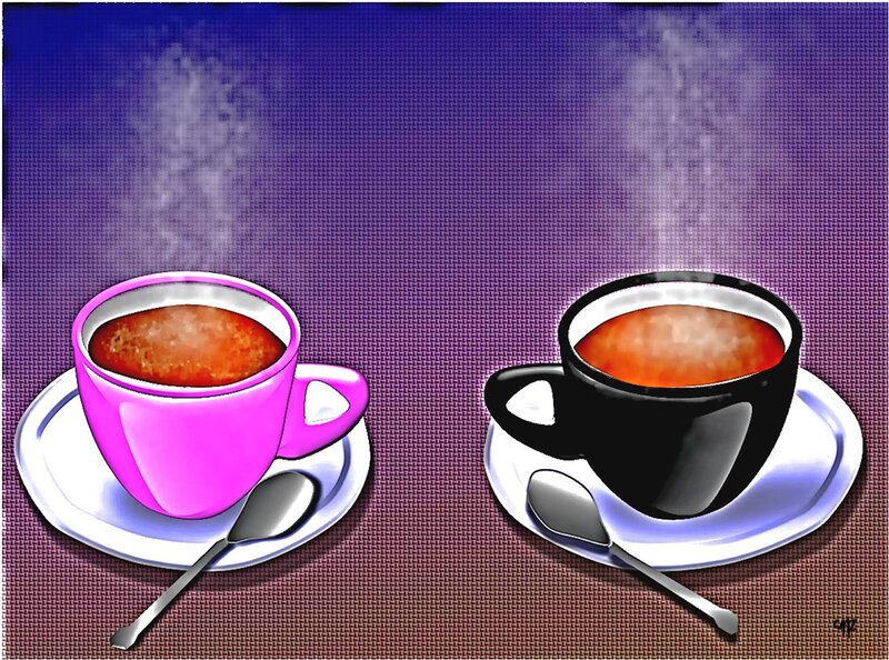 Two Steaming Coffee Cups — Purple