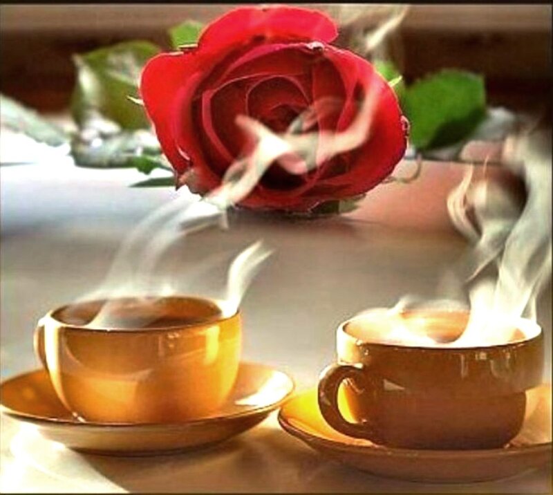 Two Steaming Coffee Cups — Red