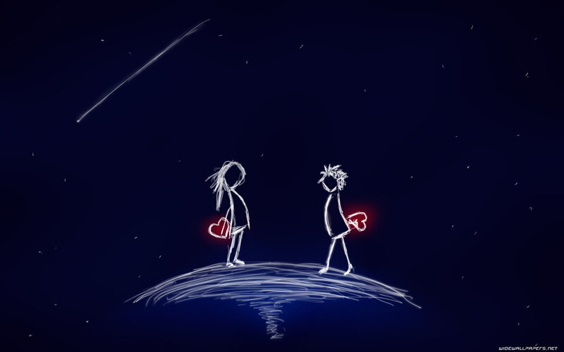 Two Stick Figures Holding Hearts