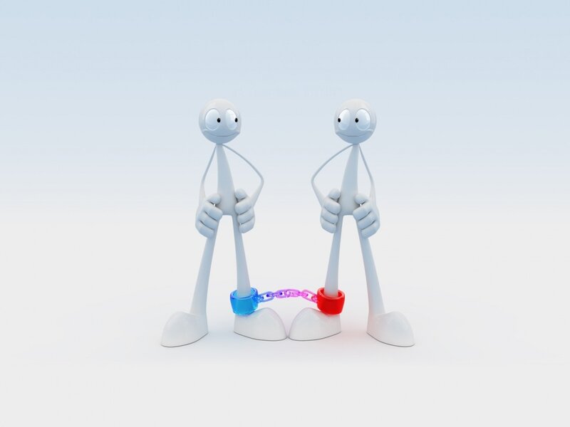 Two Stick Figures in Chains — White