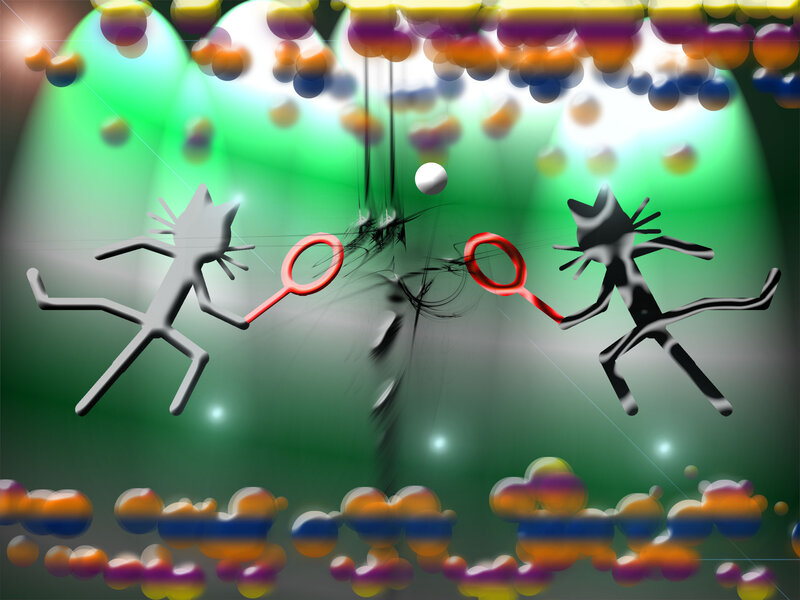 Two Stick Figures Playing Tennis