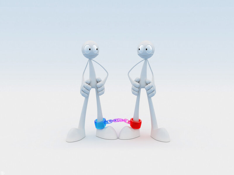 Two Stick Figures — White, Neutral, 3d Render, Chains, Cuffs