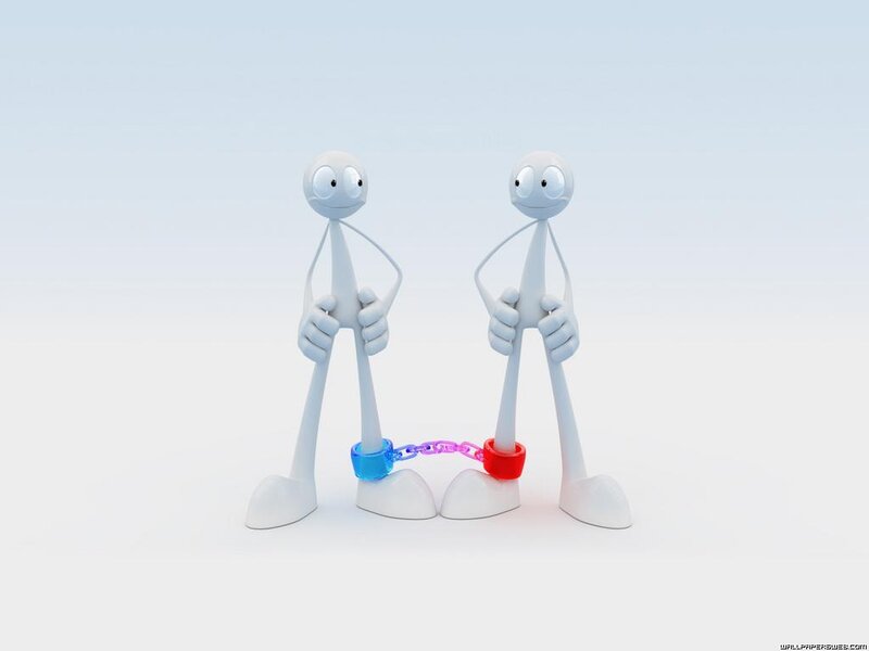 Two Stick Figures — White, Neutral, 3d Render, Chains