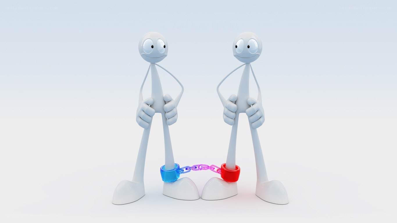 Two stick figures with chains