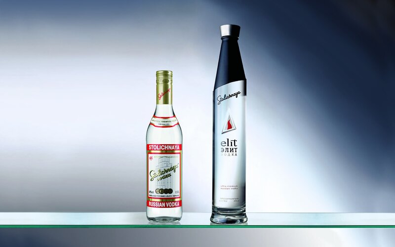 Two Stolichnaya vodka bottles