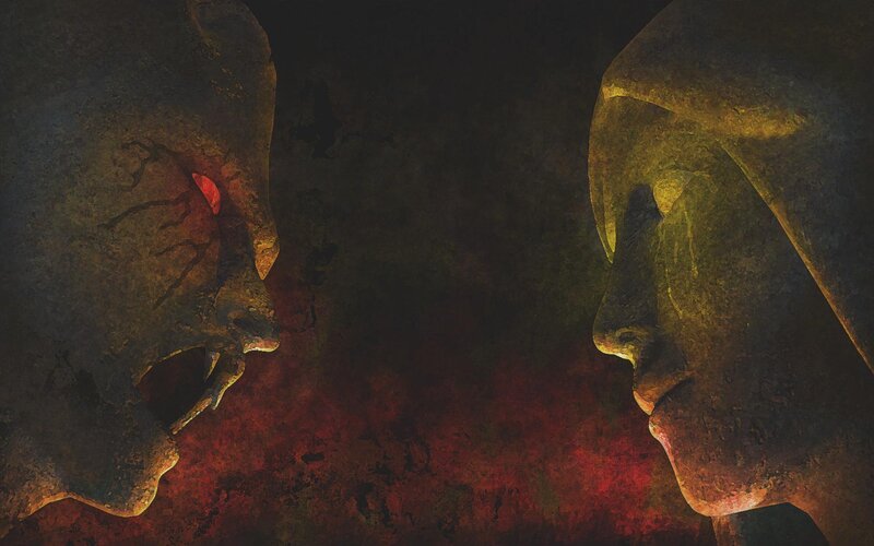 Two Stone Faces Facing Each Other