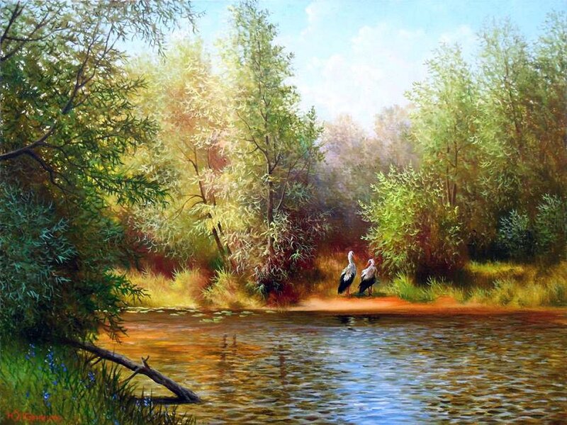 Two Storks by River