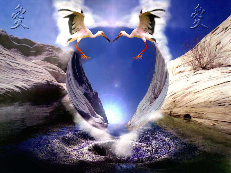 Two storks forming a heart shape