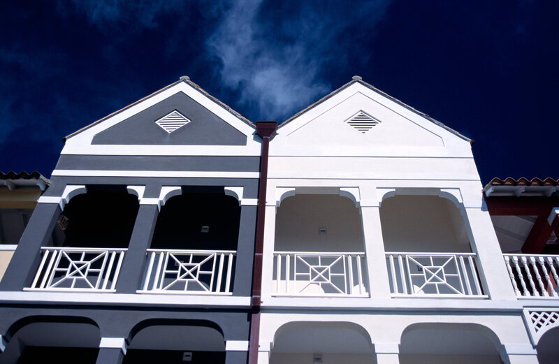 Two-story buildings with balconies