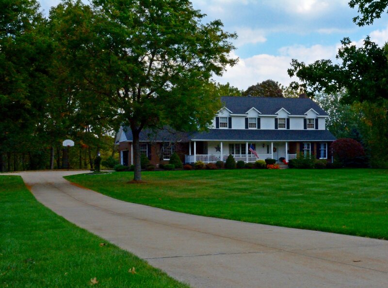 Two-story House with Porch — Green, Serene, Afternoon