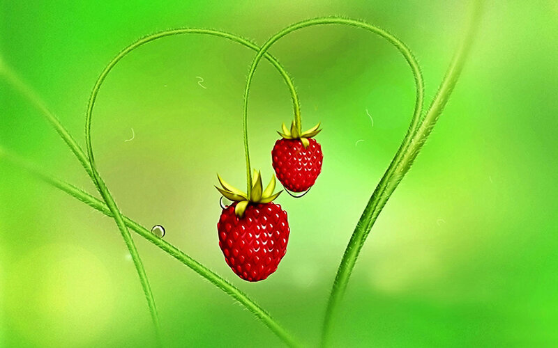 Two Strawberries in Heart Shape