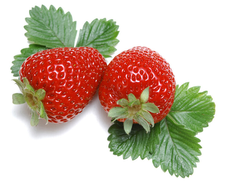 Two Strawberries with Leaves