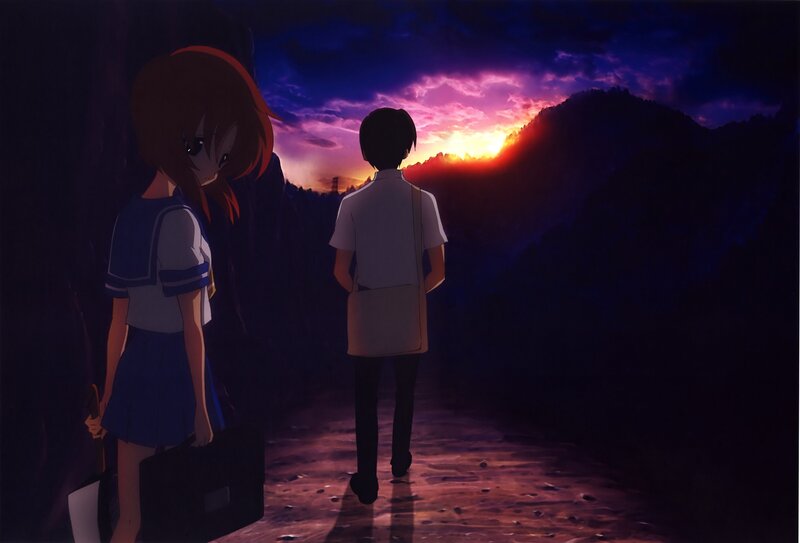 Two Students at Sunset — Purple, Dramatic