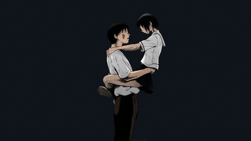 Two Students Embracing — Black