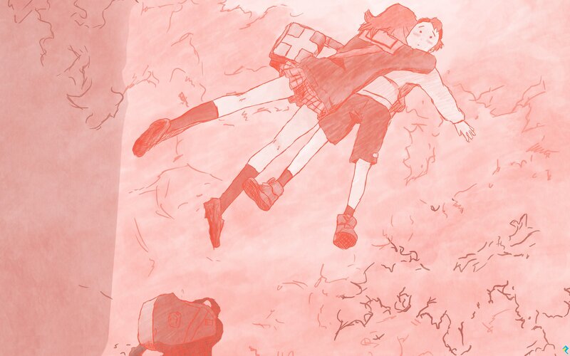 Two Students Falling — Red