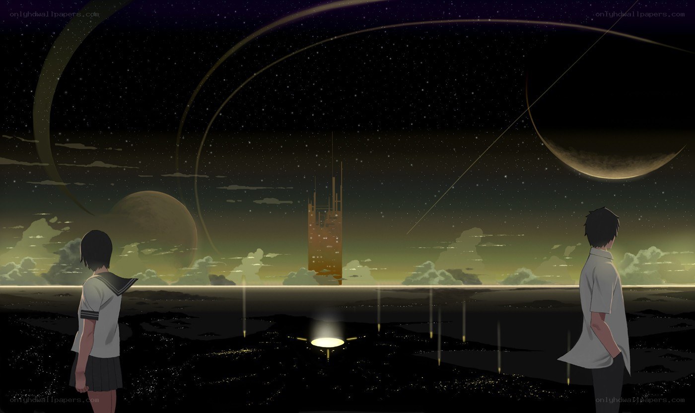 Two students gaze at alien sky