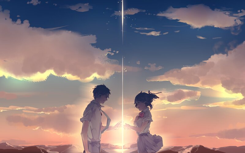 Two Students Holding Hands — Blue, Dramatic