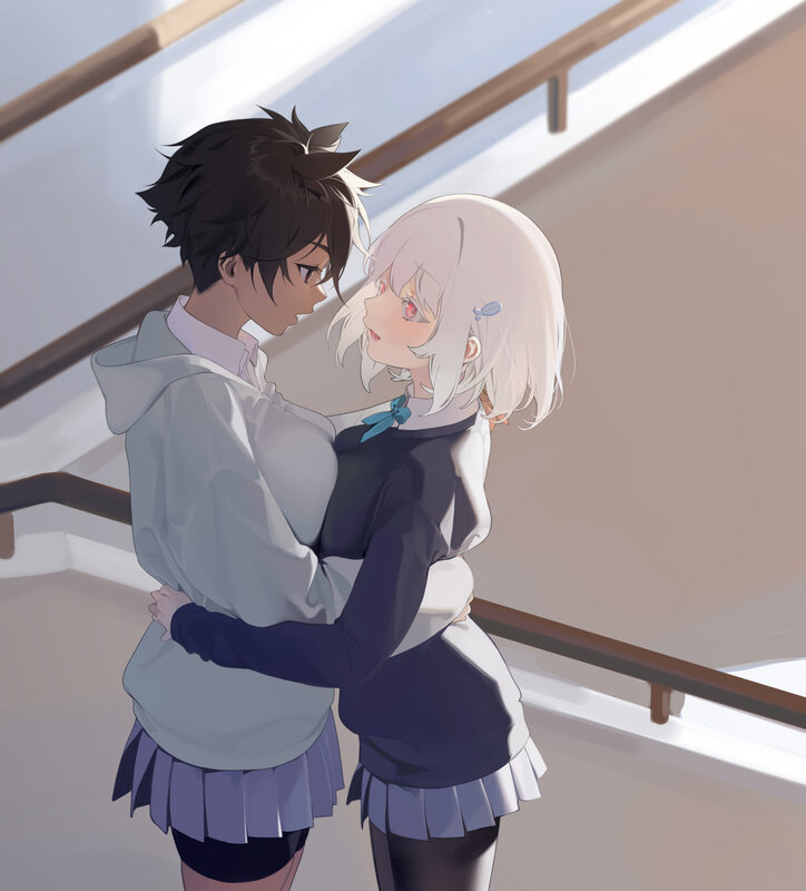 Two Students Hugging — White, Calm