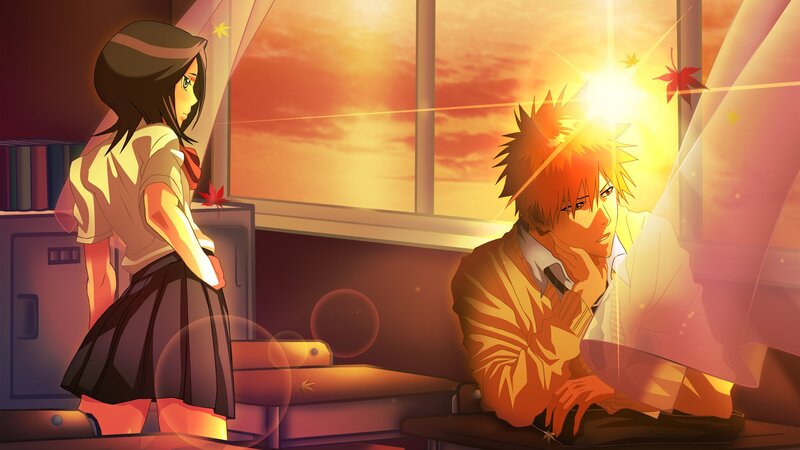 Two Students in Classroom — Orange, Dramatic